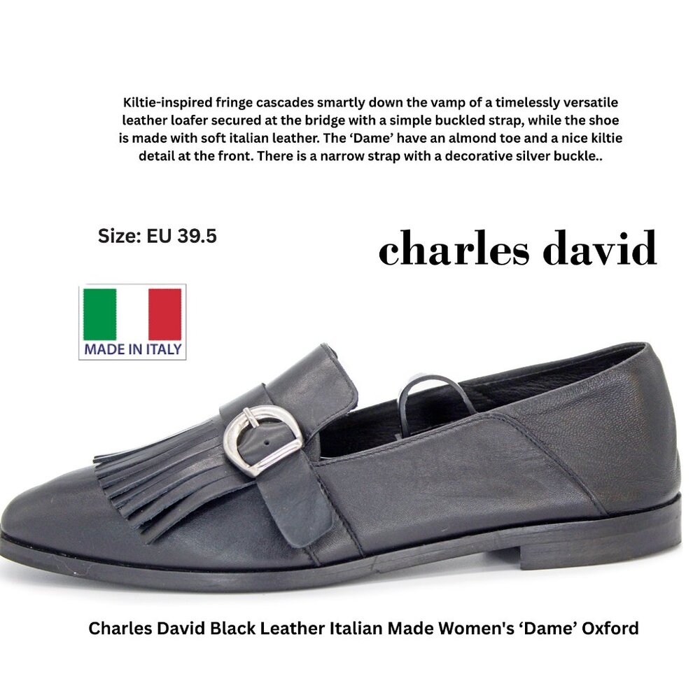 Charles David Black Leather Italian Made Women's ‘Dame’ Oxford
